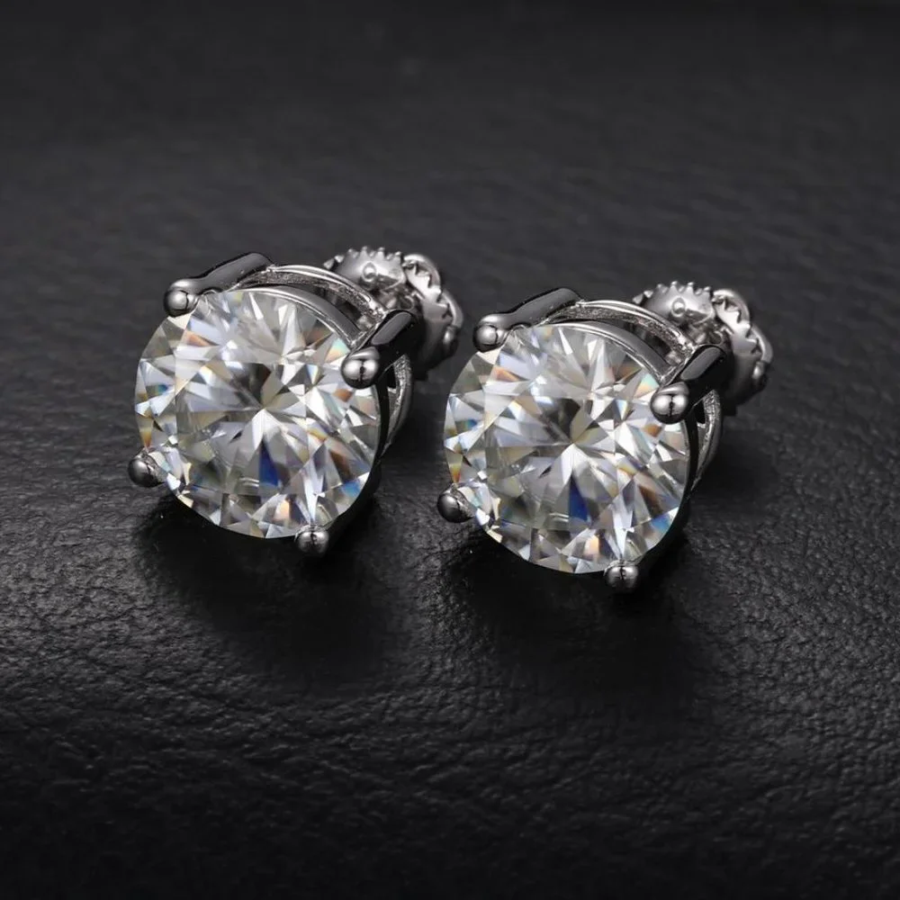 Certified 6ct. t.w. Moissanite Diamond Round Stud Earrings NEW A - Picture 7 of 11